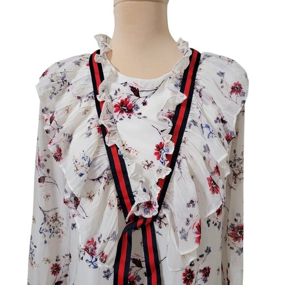 Storets White and Red Midi Dress with Ruffle Details - Picture 2 of 14